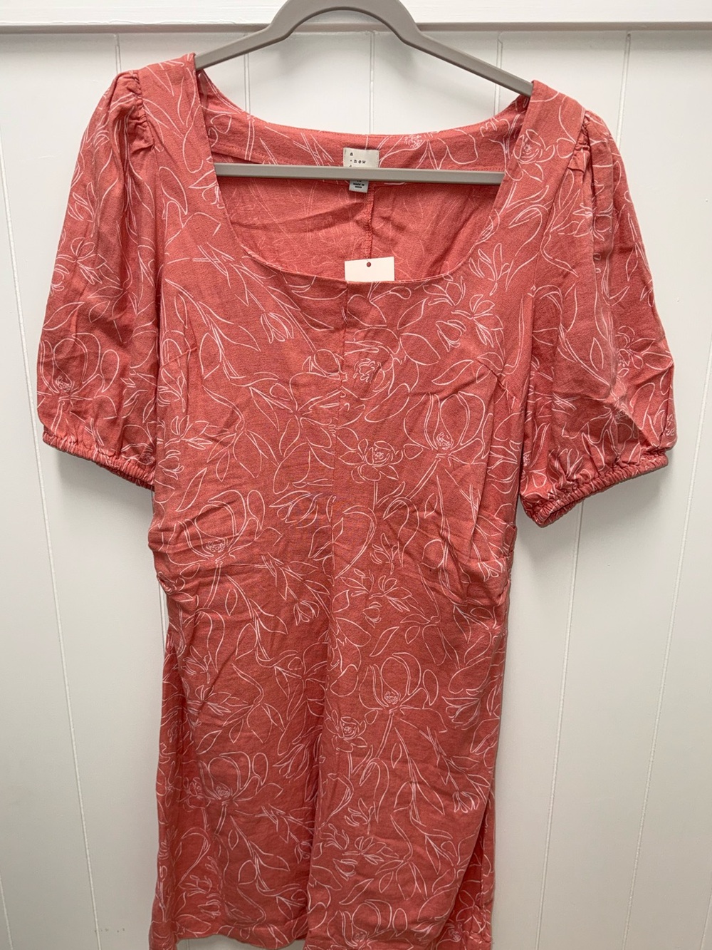 A New Day Size 10 Coral Floral Puff Sleeve Mini Dress NWT